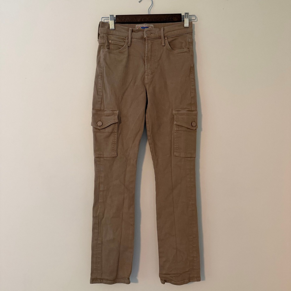 Mother Mid Rise Dazzler Cargo Ankle Jeans Play Date Tan Slim Straight Size 24